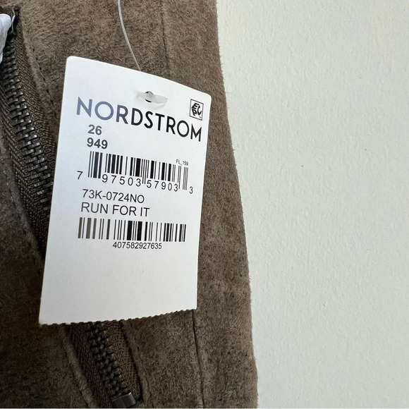 Blank NYC Run For It Taupe Suede Leather Mini Skirt Sz 26 Diagonal Zip Button - Picture 9 of 14